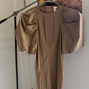 H&M Tan Long Sleeve Dress with Puff Sleeves
